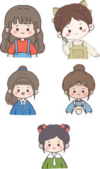 set of funny cartoon girl