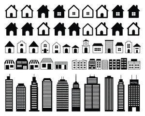 Versatile Building and Structure Icon Pack – Minimalist Urban and Suburban Elements