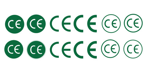 Fototapeta premium CE mark icon in different flat style. CE marking symbol. Set of CE Conformity Markings in Various Styles. CE mark in flat style. CE symbol, sign, logo, emblem. Quality design element isolated on white