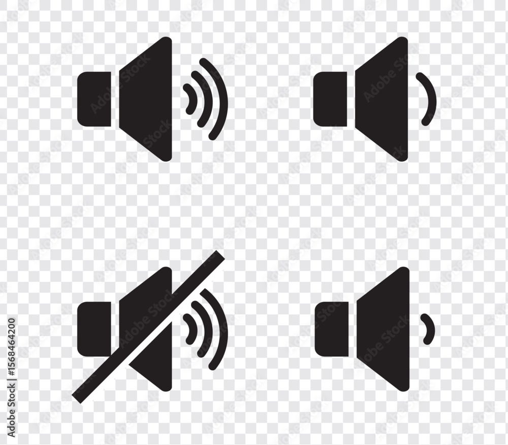 Poster sound volume icons set with different signal levels on white background. аn icon that increases and 