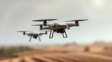 Drones hover above cultivated farmland