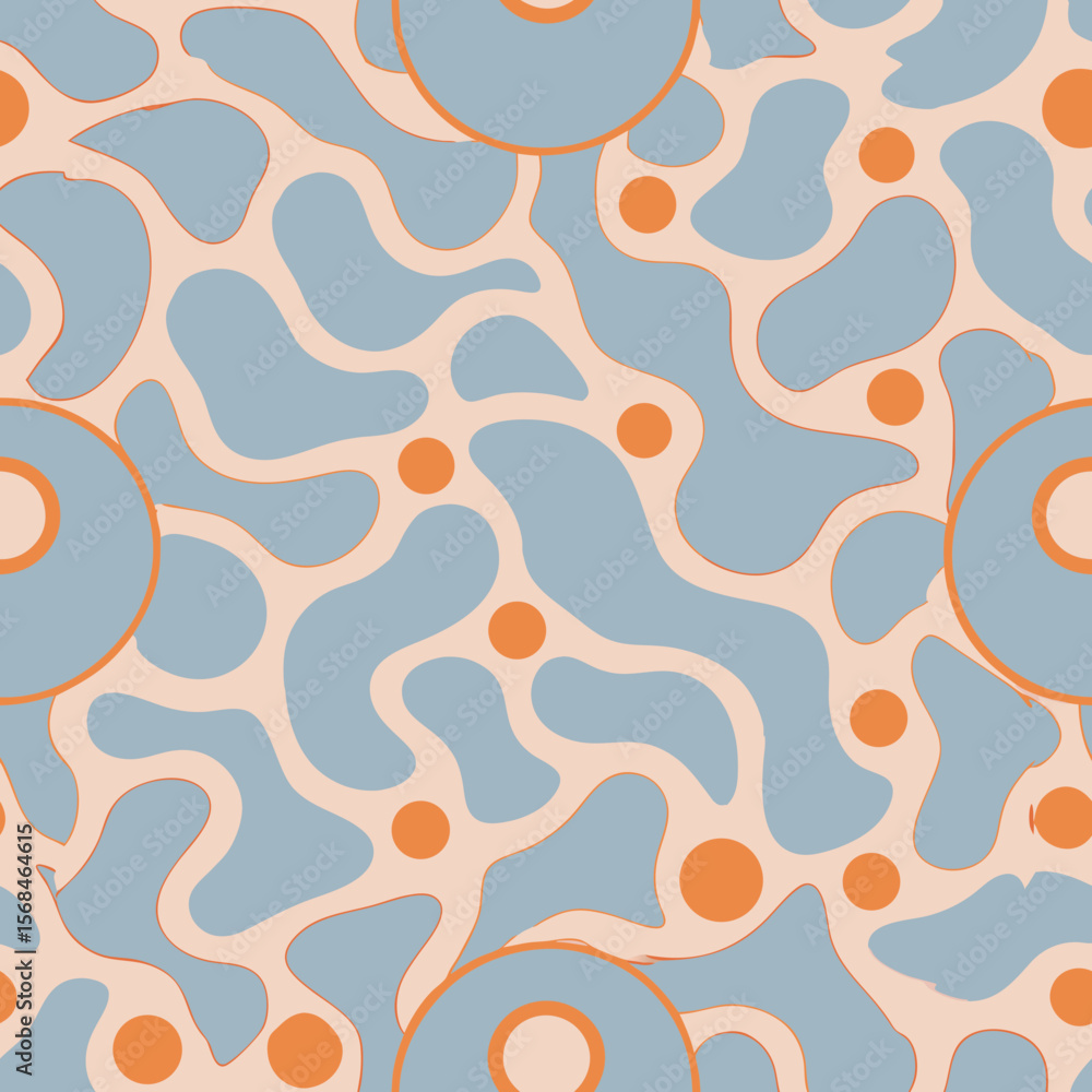 Poster abstract seamless vector pattern with blue and orange shapes