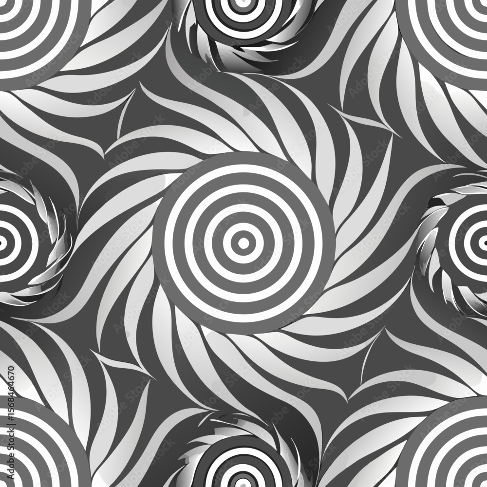 Poster sophisticated seamless vector pattern with minimalist spirals in grayscale