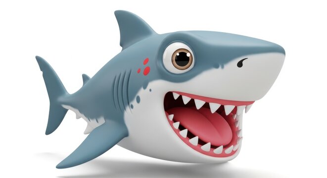 Cartoon shark with big teeth isolated on white background