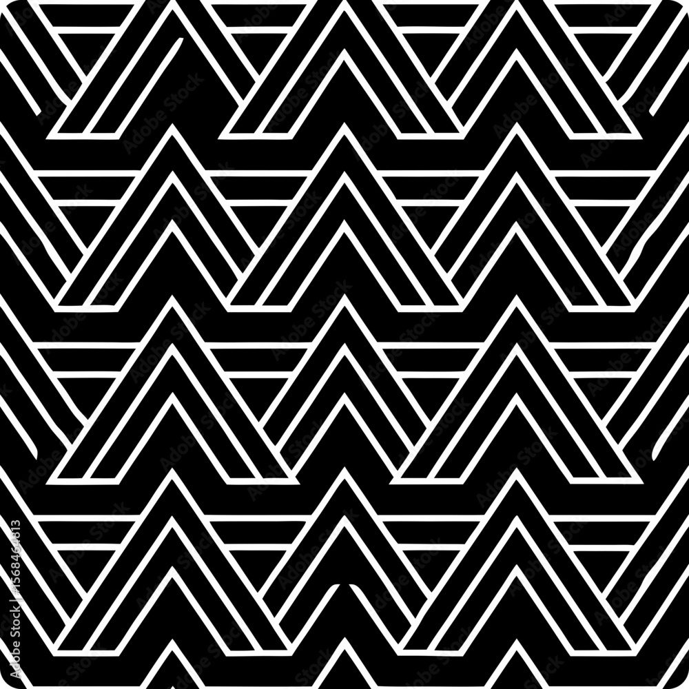 Poster geometric seamless vector pattern with triangular shapes in black and white