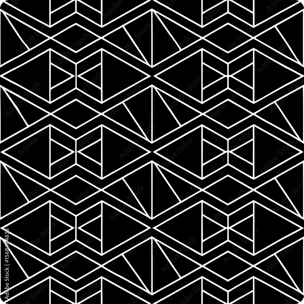 Poster structural seamless vector pattern with geometric trapezoid shapes and triangles in black