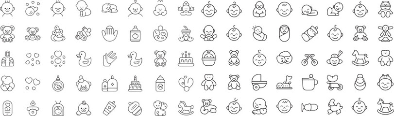 "Baby Care Line Icons Collection – Minimal Infant & Toddler Essentials in Thin Stroke Style for Parenting, Newborn, and Childcare Themes"

