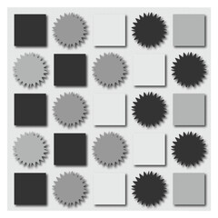 Grayscale Zigzag Circles Geometric Pattern with Shadows on White Background