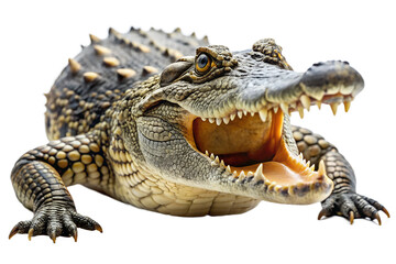Fototapeta premium Aggressive Crocodile with Open Mouth on Transparent Background