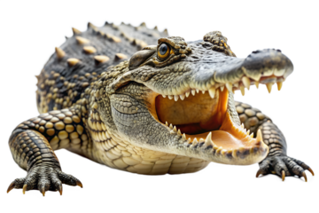 Aggressive Crocodile with Open Mouth on Transparent Background
