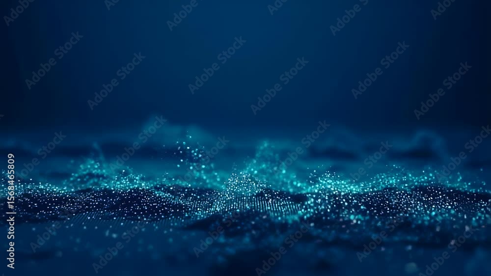 Poster abstract blue particle wave background with glowing dots
