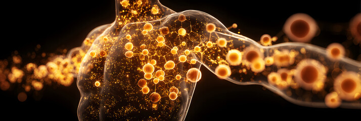 Astaxanthin Antioxidant Support A 3D render of astaxanthin molecules fighting free radicals, with a glowing, healthy body