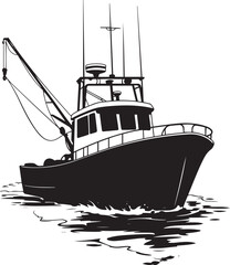 Silhouette of a Fishing Boat Cutting Through the Water png vector 