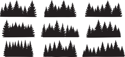 Forest trees silhouette vector illustration evergreen coniferous woods