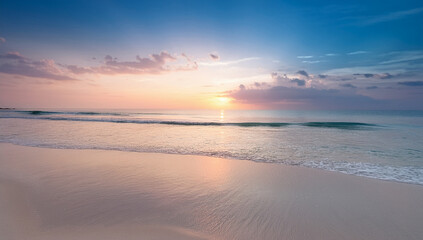 Fototapeta premium Soft Pastel Sunset Over Calm Ocean Beach