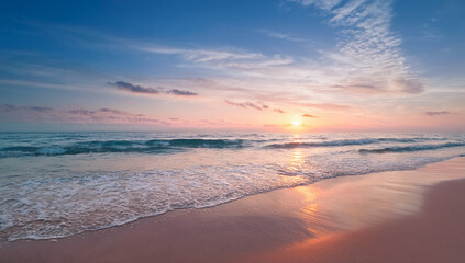 Soft Pastel Sunset Over Calm Ocean Beach