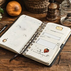 Bullet journal layout icons for definitions dates examples Key Elements to Record stylized infographic journal style visuals digital art