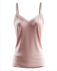 Blush pink satin pajama cami top with lace trim