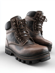 Rugged brown steel toe work boots with thick tread soles