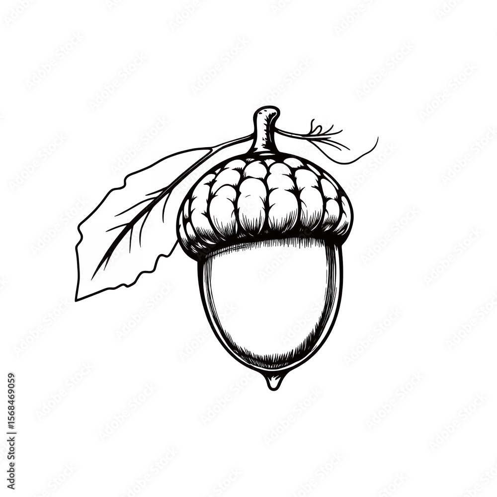 Poster a dark and shadowy image showcasing an acorn with a detailed cap against a black backdrop on transpa