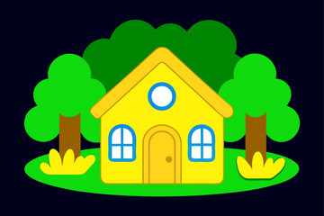 Fototapeta premium Charming Yellow Miniature Cottage In A Green Garden