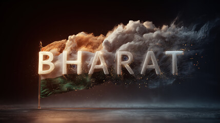 BHARAT in Smoke with India Flag for 15th August. Happy Independence Day.
