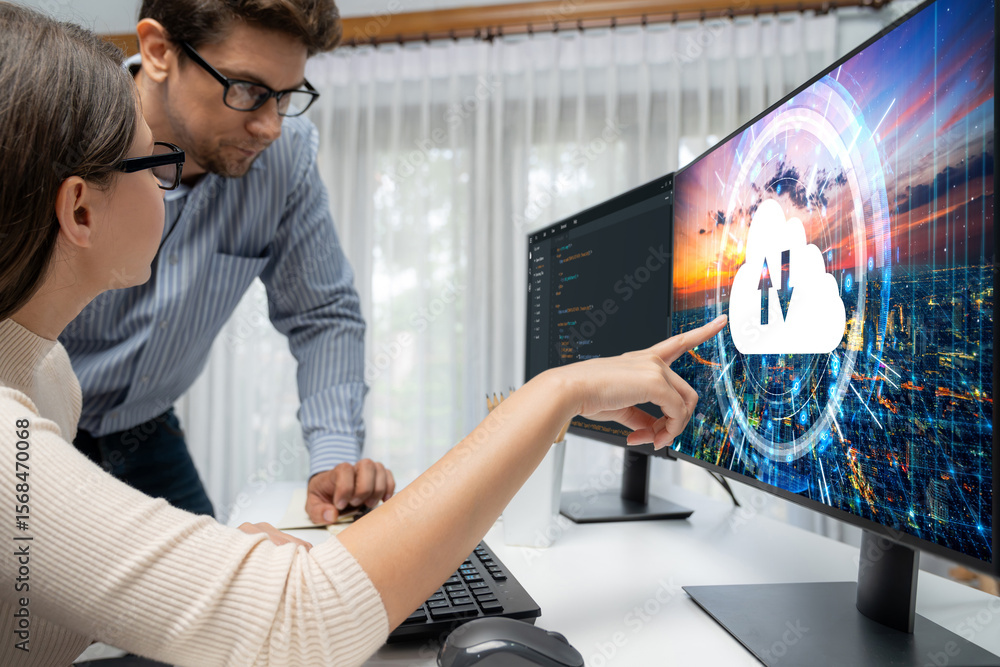 Poster cloud computing software for brisk remote work and personal data storage