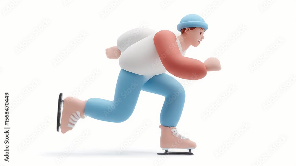 Poster animated ice skater in motion: dynamic 3d character speed skating on white background