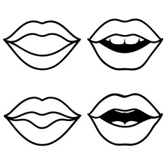 Four Mouths Black Outline lips open mouth