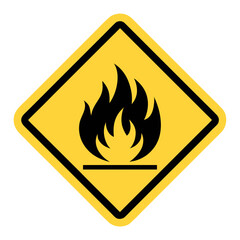 Yellow warning sign with flame symbol hazard symbol