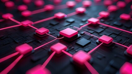 Abstract network connection digital technology background with pink glowing nodes