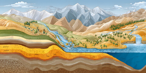 Detailed Water Table Diagram Illustrating Groundwater Levels, Aquifers, and Soil Layers for Educational Purposes and