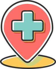 Obraz premium Colorful Medical Location Pin Icon Illustration for Healthcare Services and Emergency Assistance, Ideal for Maps and Mobile Applications, Isolated on Transparent Background