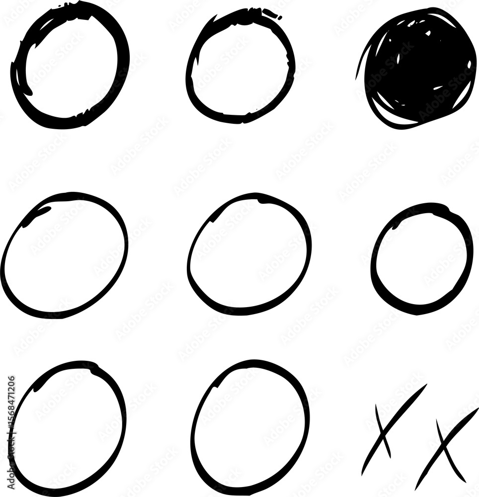 Aufkleber collection of hand drawn imperfect circles on transparent backdrop, ideal for adding a touch of orga