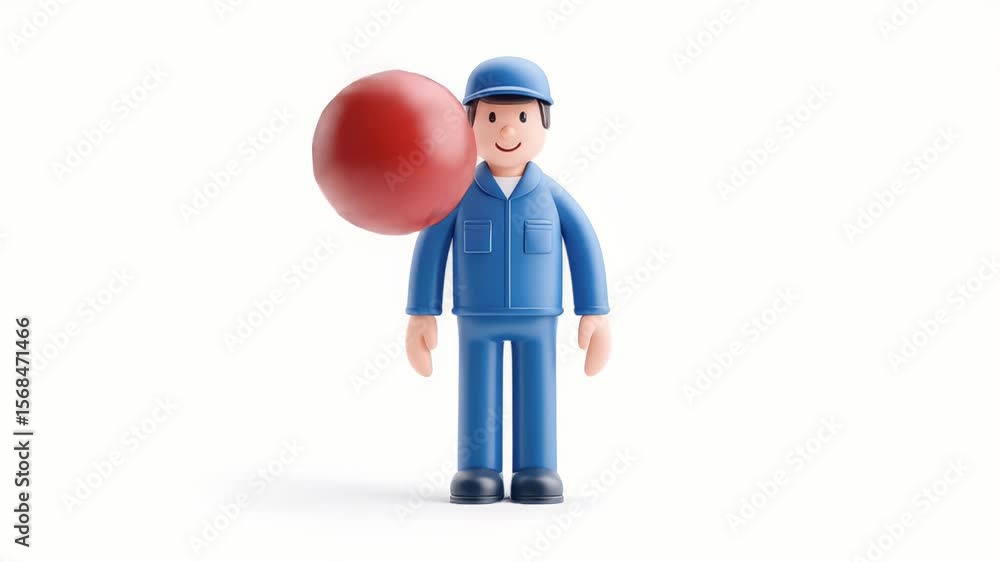 Poster animated mechanic with red sphere: playful interaction and concept