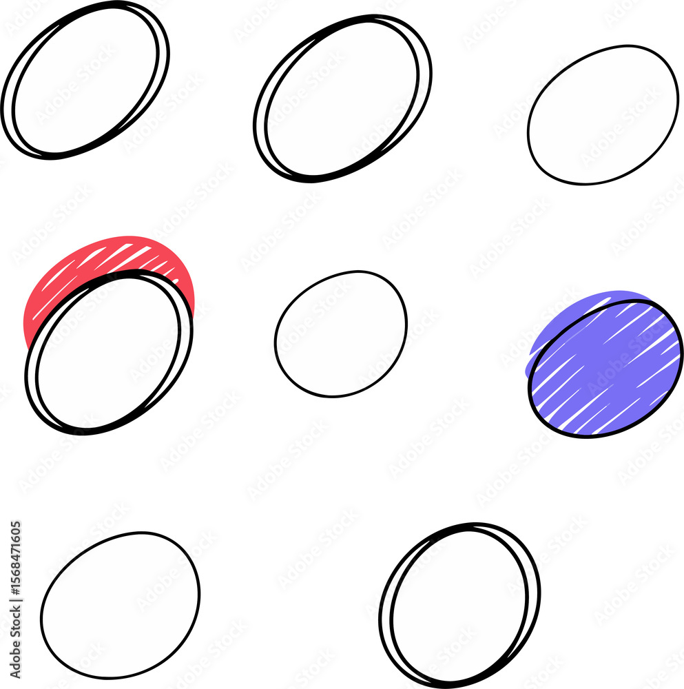 Aufkleber abstract white ovals with black outlines and colored accents on transparent background a modern desi