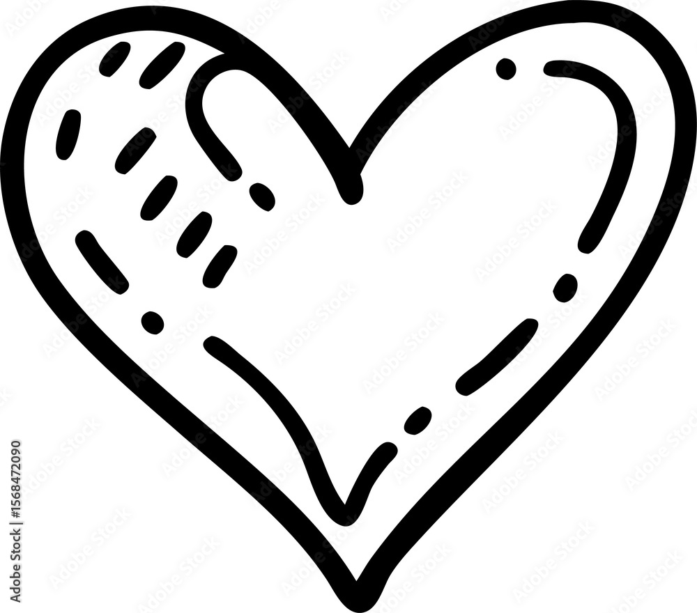Poster stylized heart shape with dotted and dashed line details on a transparent background, perfect for cr