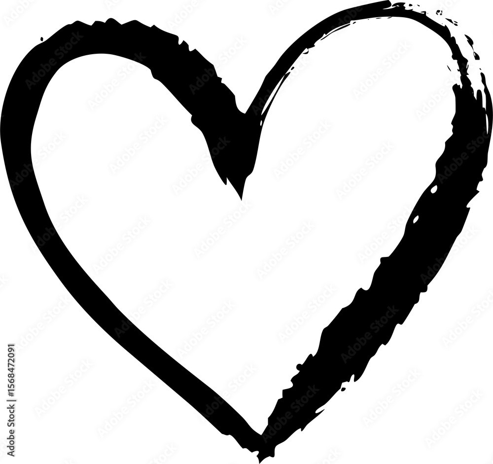 Poster expressive heart outline with bold brushstrokes on transparent backdrop, ideal for digital design pr