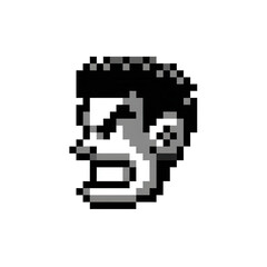 8-bit pixel art logo of an angry soccer player's head, white background, png, transparent