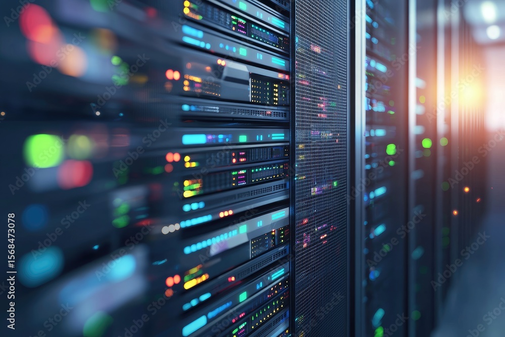 Leinwandbilder modern data center with glowing server racks and active network connections, ideal for cloud technol