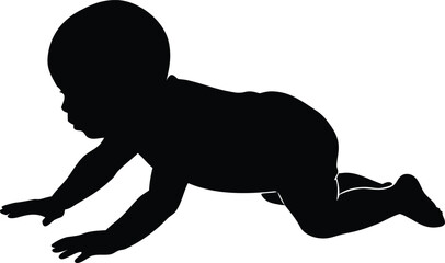 baby crawling silhouette vector illustration