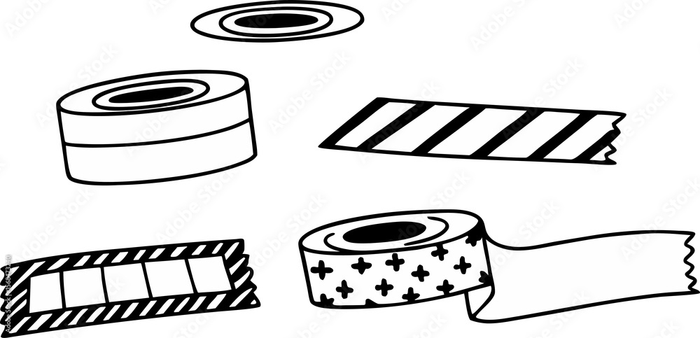 Poster assorted tape collection on transparent background a variety of black and white tapes for creative p