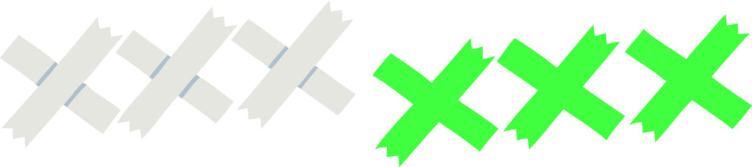 Adhesive Crosses on Transparent Backdrop A Trio of White and Green X Marks the Spot for Crafts and Design Projects with a Clean and Modern Aesthetic