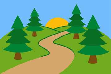 Obraz premium Stylized Vector Landscape With Hills And Footpath