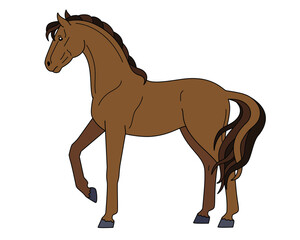 Bay horse, domestic animal symbol 2026 - vector full-color picture. Stallion is a thoroughbred graceful animal with a long tail.
