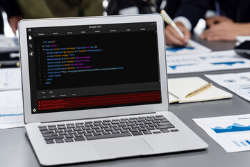 Software development programming on computer screen for brisk application and program coding