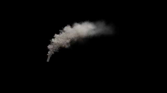 Thick rising smoke from an industrial smoke stack or factory chimney, seamlessly looping, 4k 24p, alpha channel for transparent background