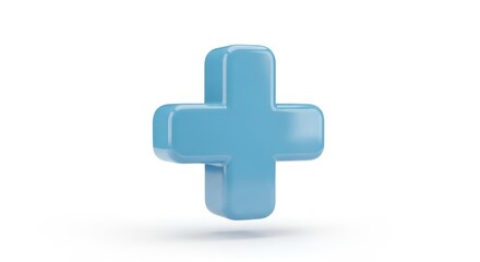 Fototapeta premium A blue plus sign is isolated on white background
