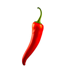 A single red chili pepper with a green stem isolated against a stark view on transparent background