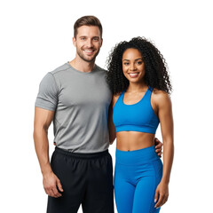 Fototapeta premium Fit Couple Posing Together Isolated on a Transparent Background PNG Image for Fitness Designs